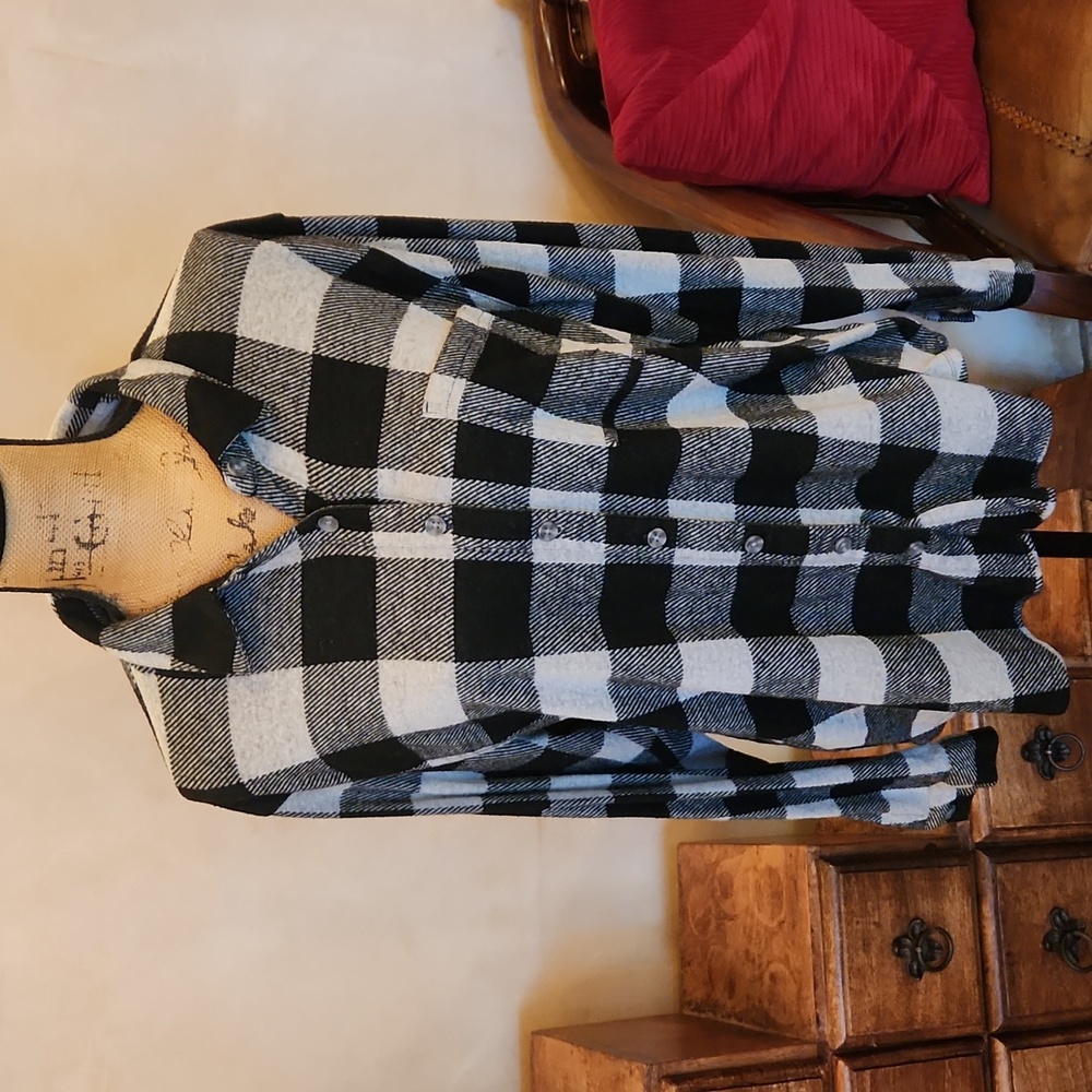 Maurices Black and White Buffalo Plaid Button-Down Shirt